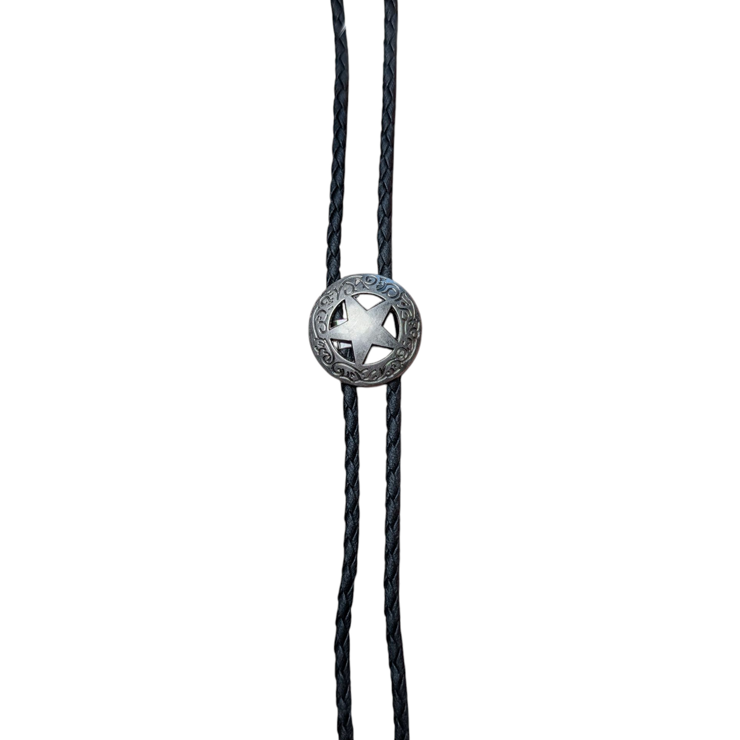 Western Bolo Tie (0017) - Silver Star Circle