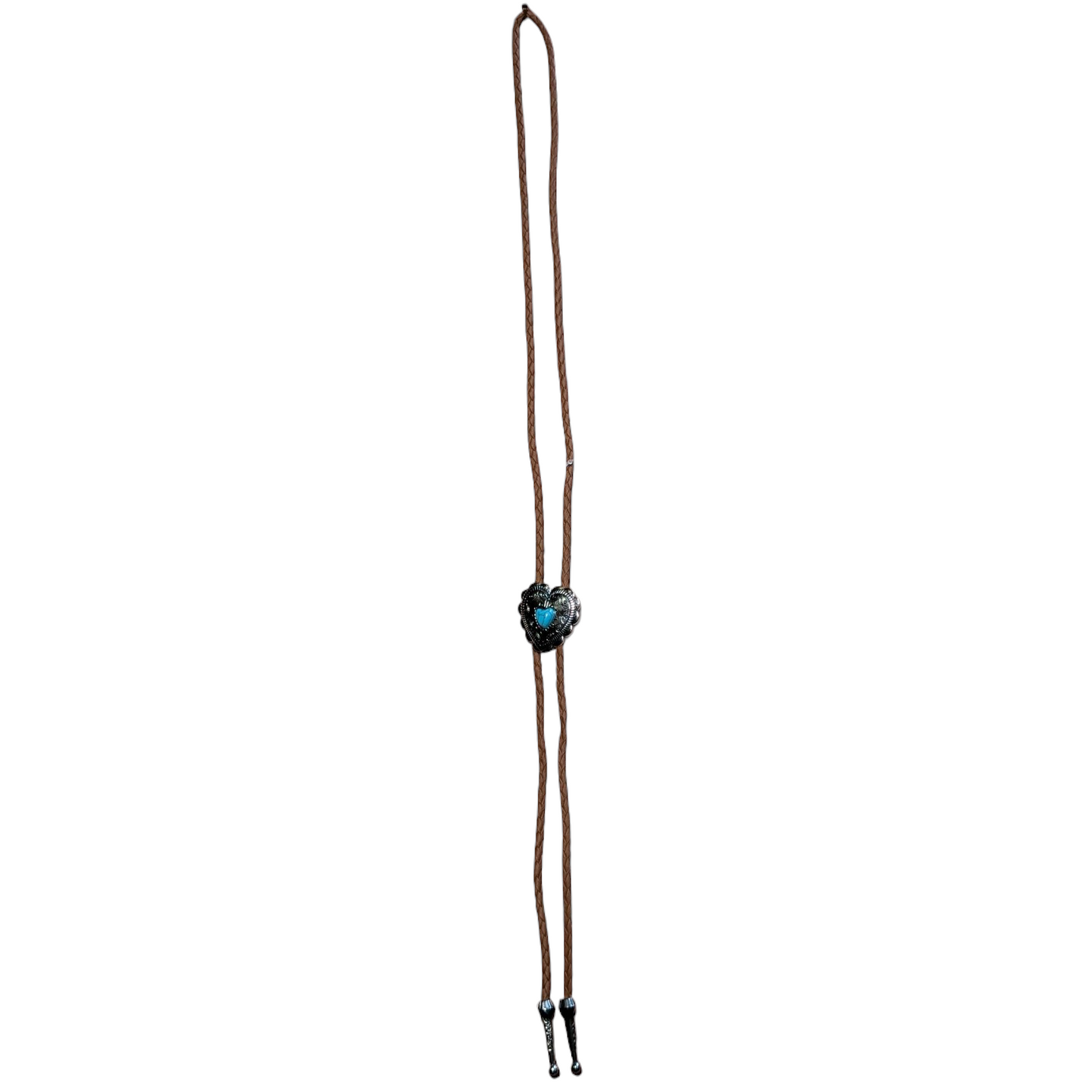 Western Bolo Tie (0040) - Silver Heart w/ Blue 'cracked' Stone