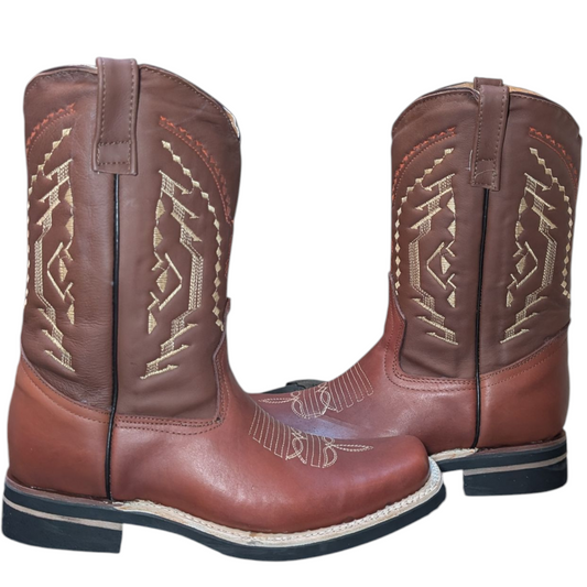 Men's Cowboy Boots (0070) - Mahogany Leather w/ Square Toe