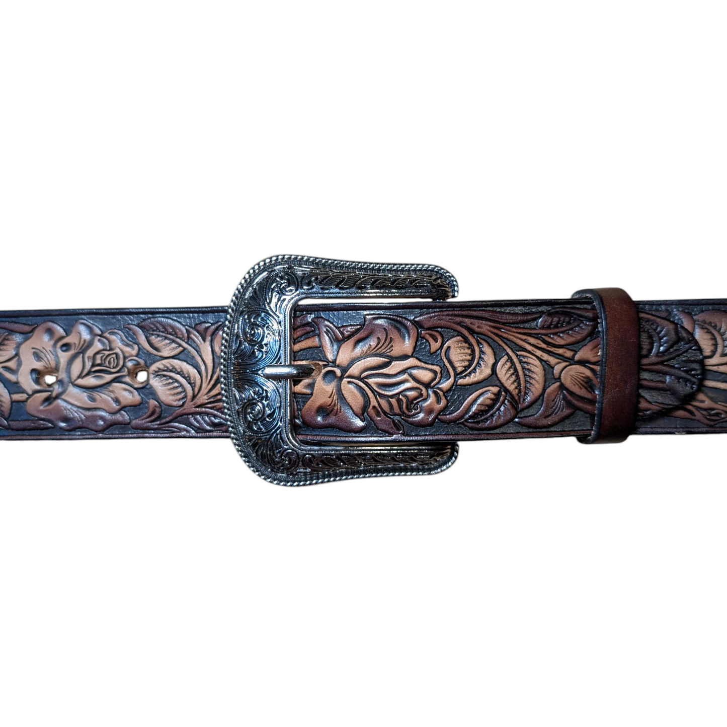 Western Leather Belt (0013) - Brown Engraved Floral