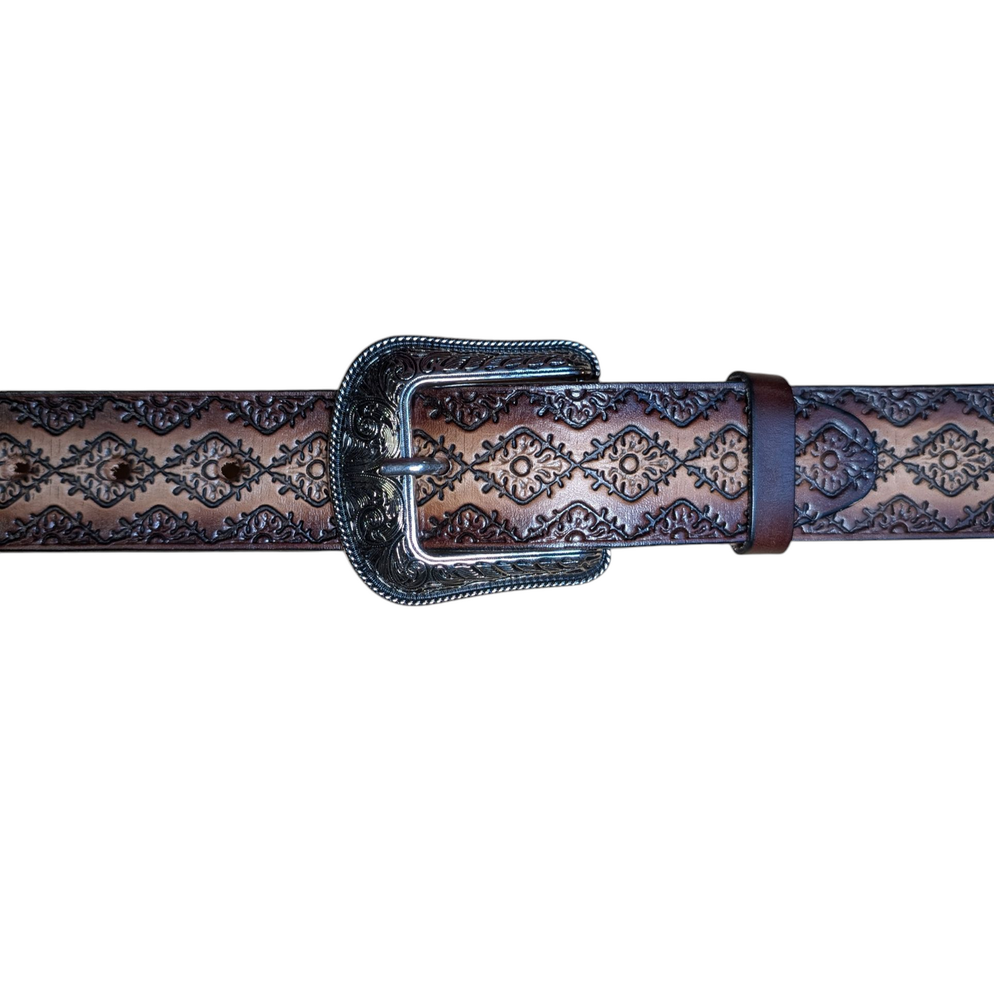 Western Leather Belt (0014) - Brown Engraved Leather