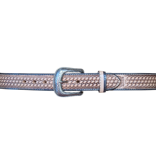 Western Leather Belt (0012) - Beige Woven Leather