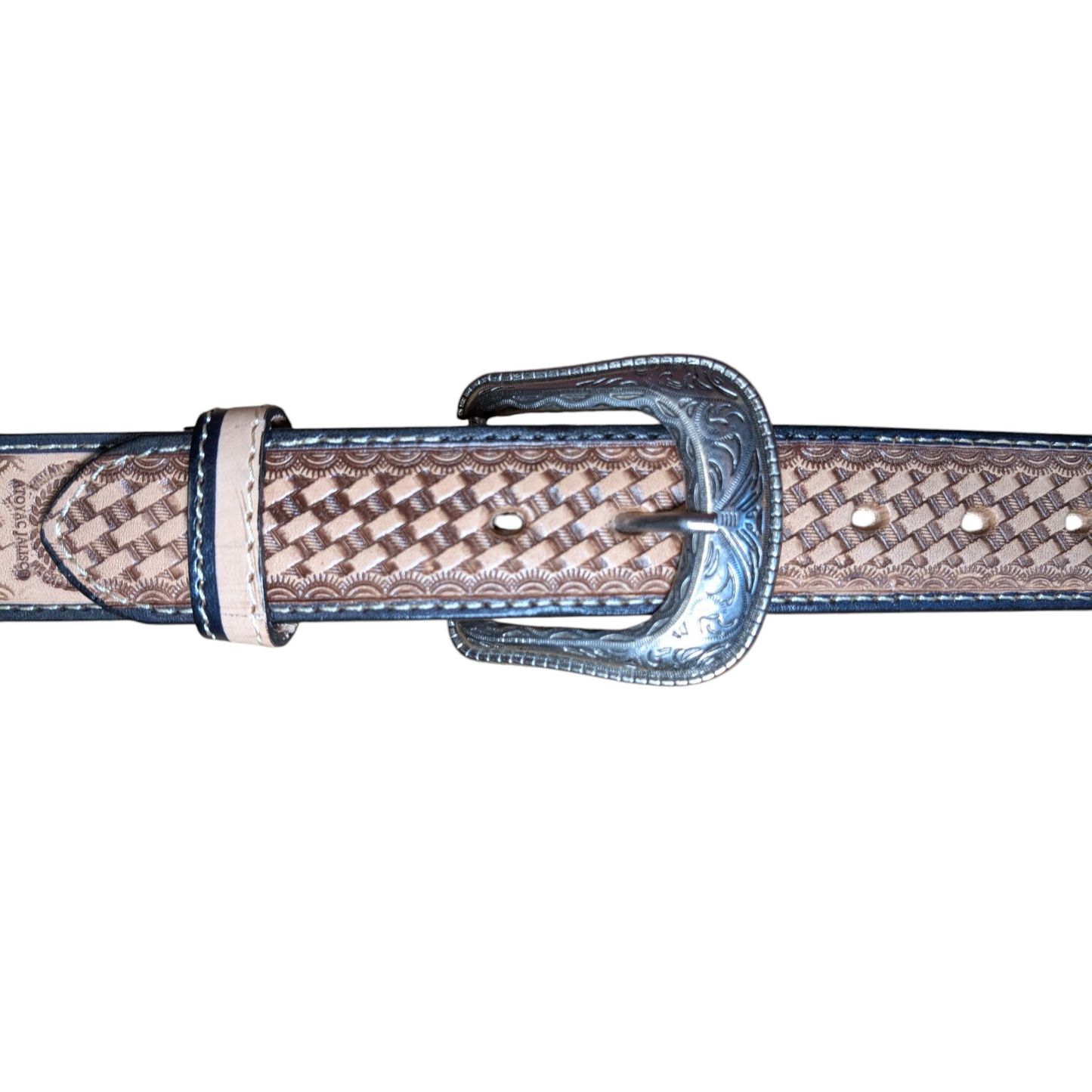 Western Leather Belt (0012) - Beige Woven Leather