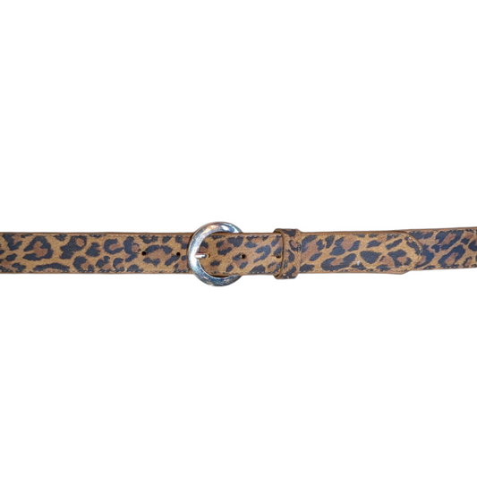 Western Leather Belt (0017) - Leopard Print w/ Circular Gold Buckle