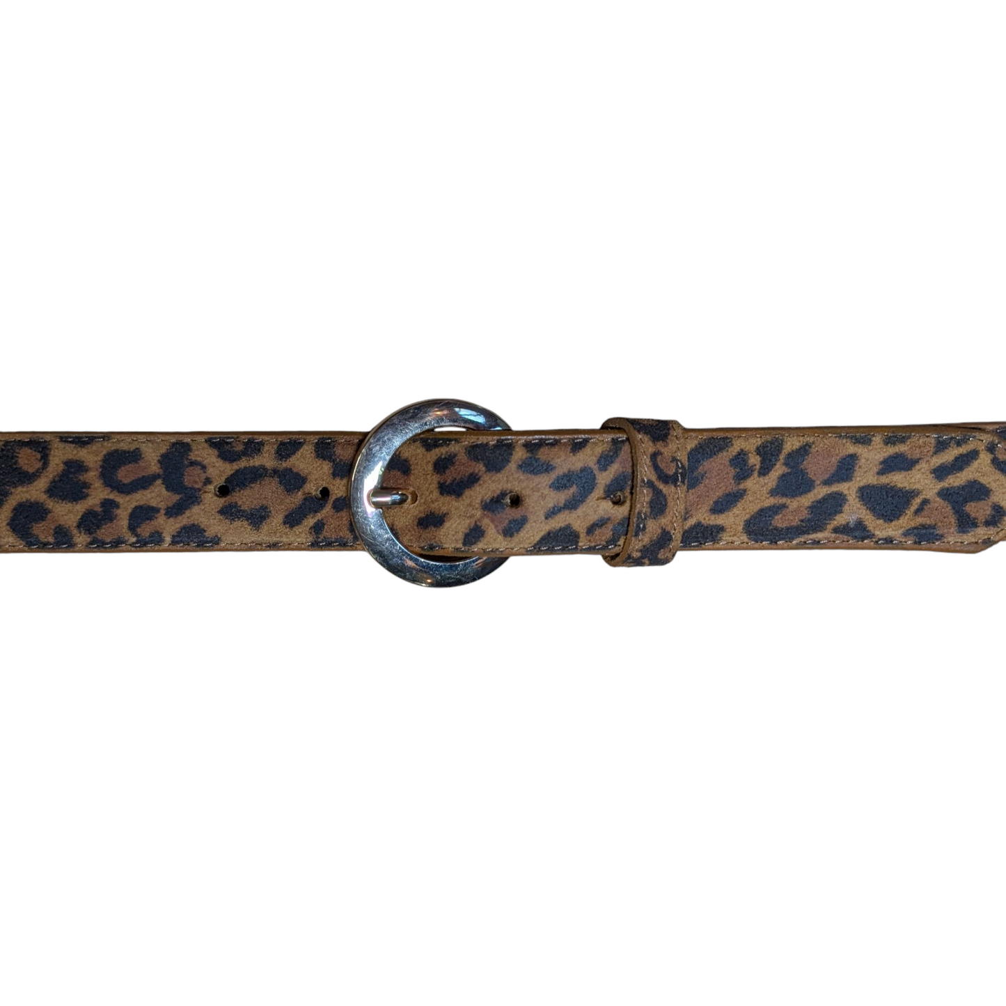 Western Leather Belt (0017) - Leopard Print w/ Circular Gold Buckle