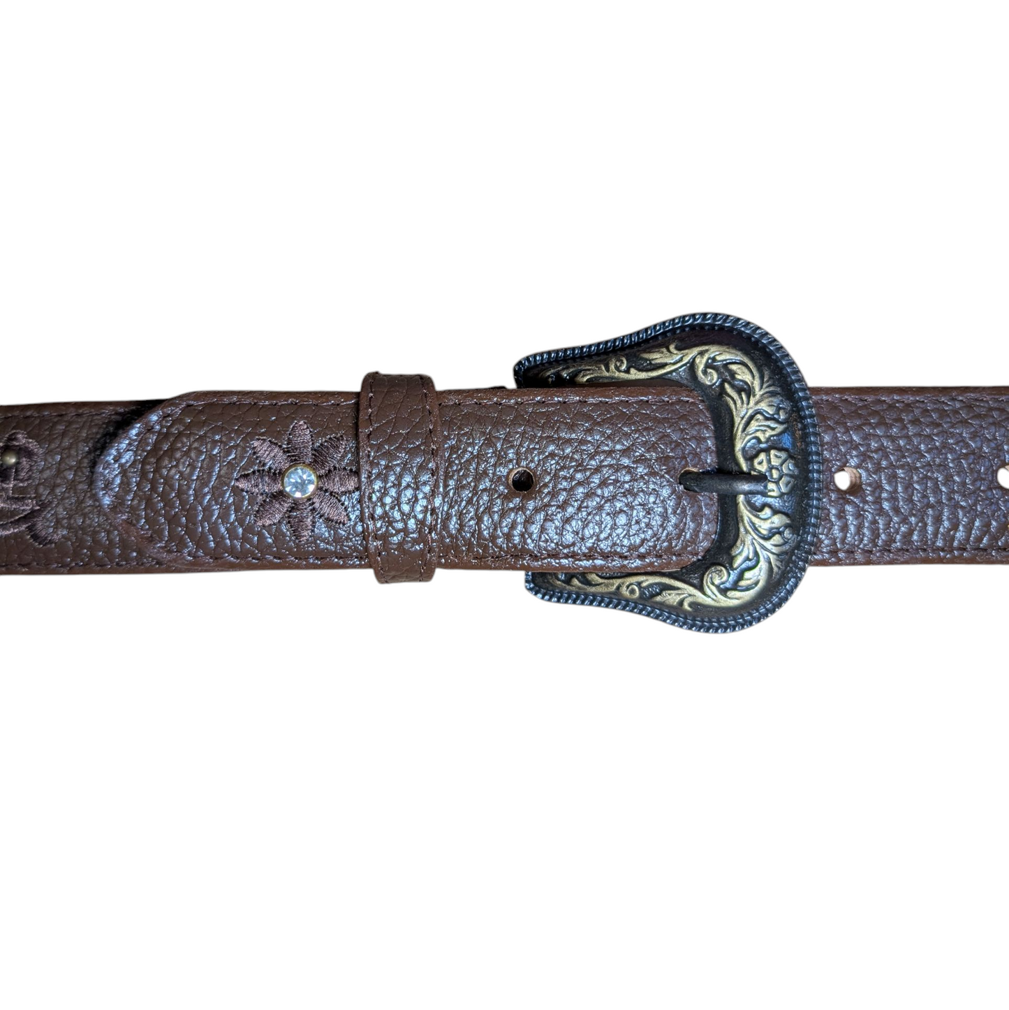 Western Leather Belt (0021) - Dark Brown Engraved Floral w/ Engraved Buckle