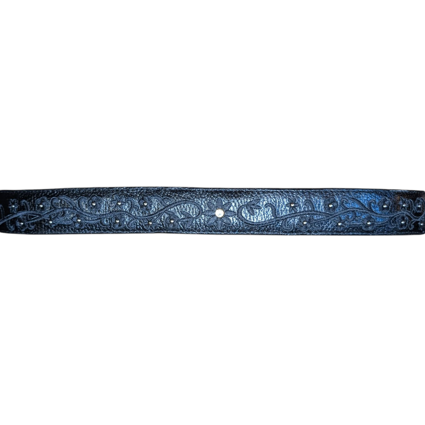 Western Leather Belt (0020) - Black Floral Stitching w/ Engraved Buckle