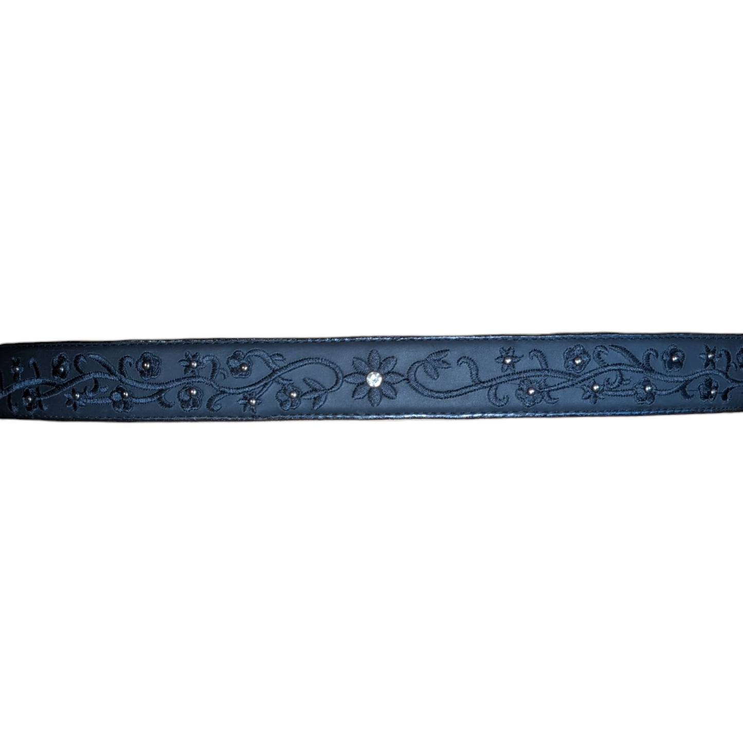 Western Leather Belt (0019) - Matte Black Floral Stitching w/ Engraved Buckle