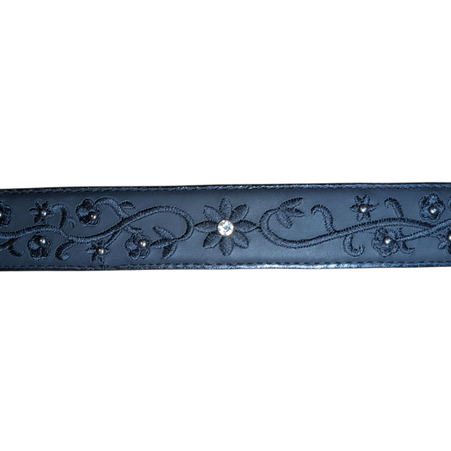 Western Leather Belt (0019) - Matte Black Floral Stitching w/ Engraved Buckle
