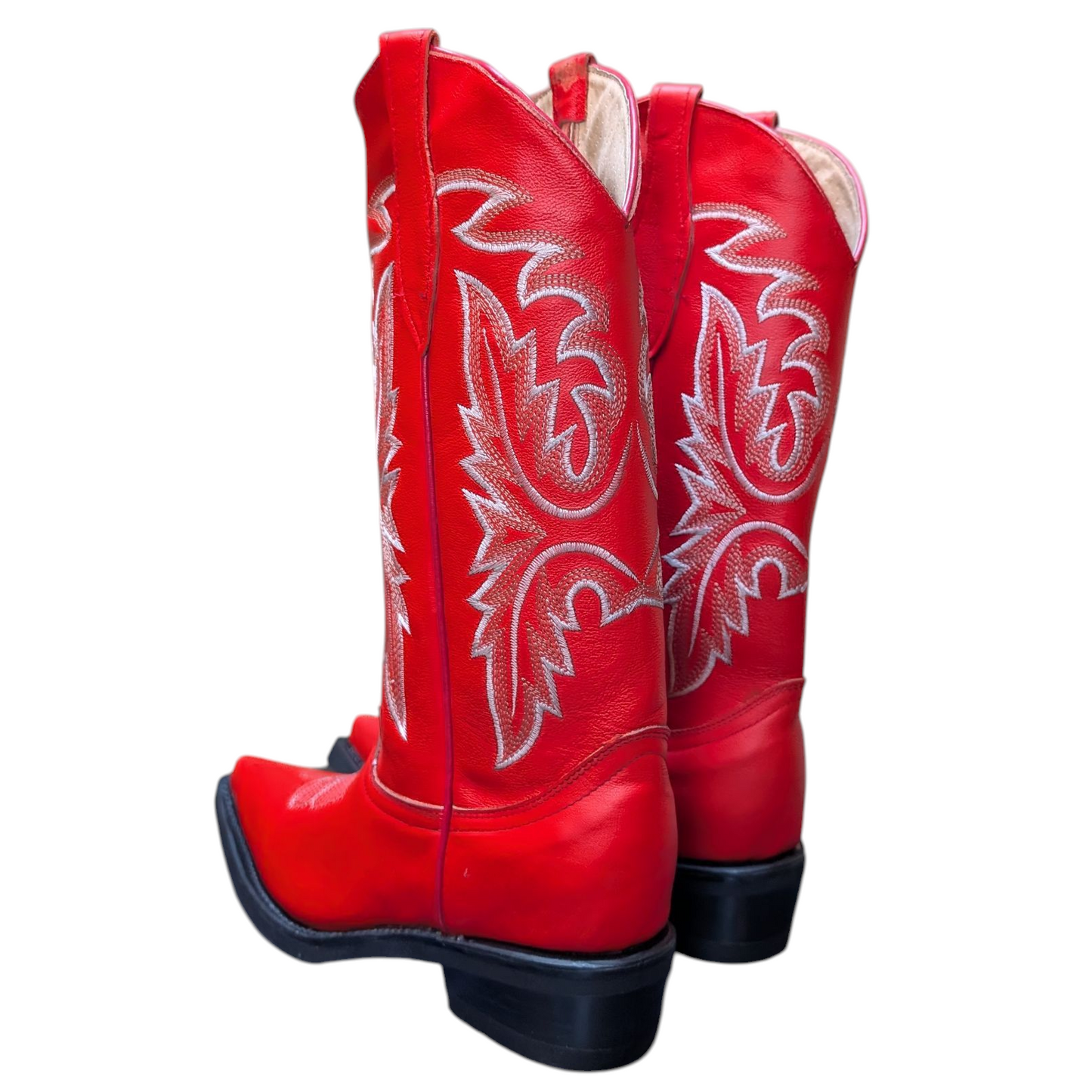 Women's Cowboy Boots (0081) - 14.5" Vibrant Red Leather Pointy Toe w/ Western Stitching