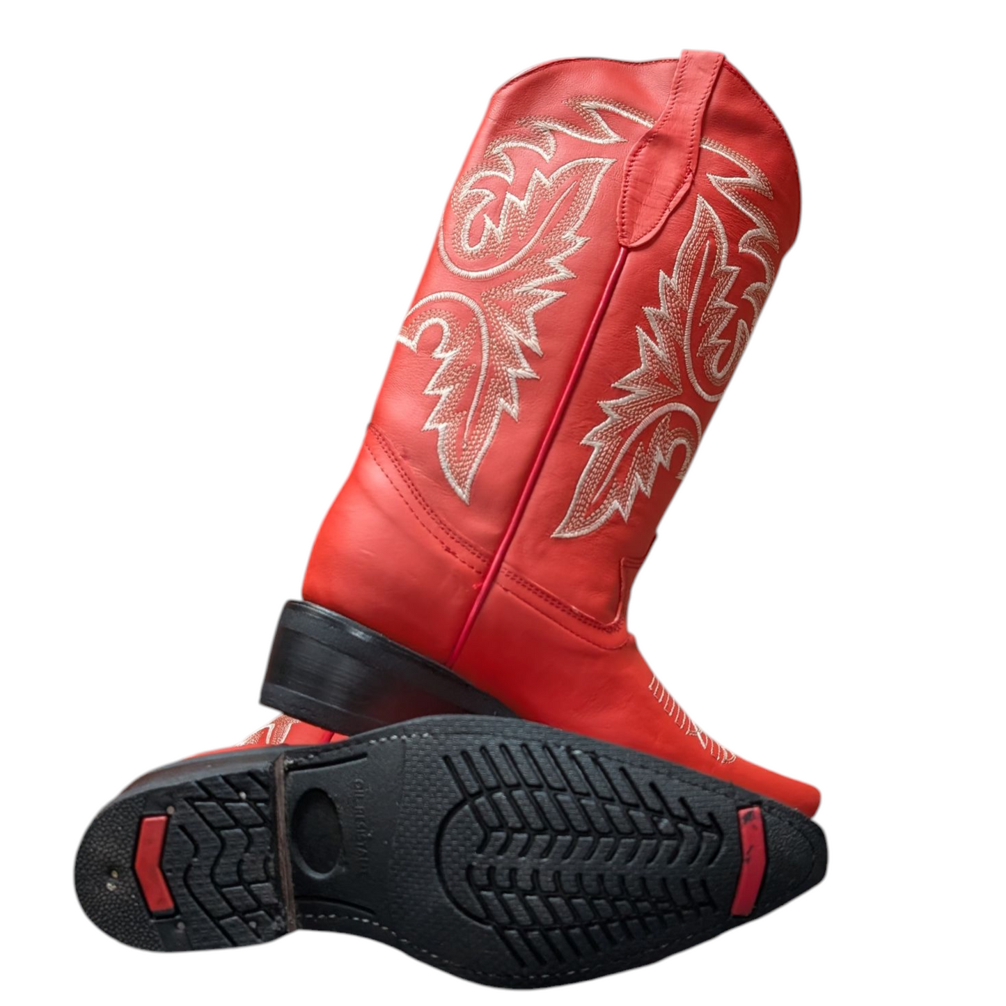 Women's Cowboy Boots (0084) - 14.5" Matte Red Leather Pointy Toe w/ Western Stitching