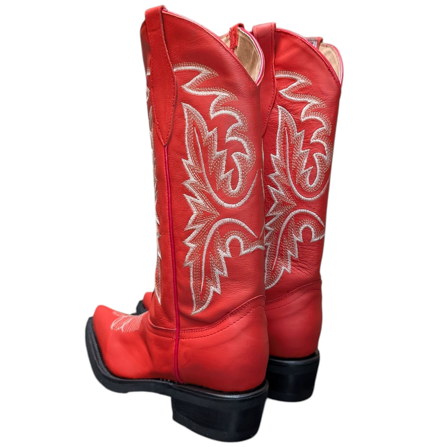 Women's Cowboy Boots (0084) - 14.5" Matte Red Leather Pointy Toe w/ Western Stitching