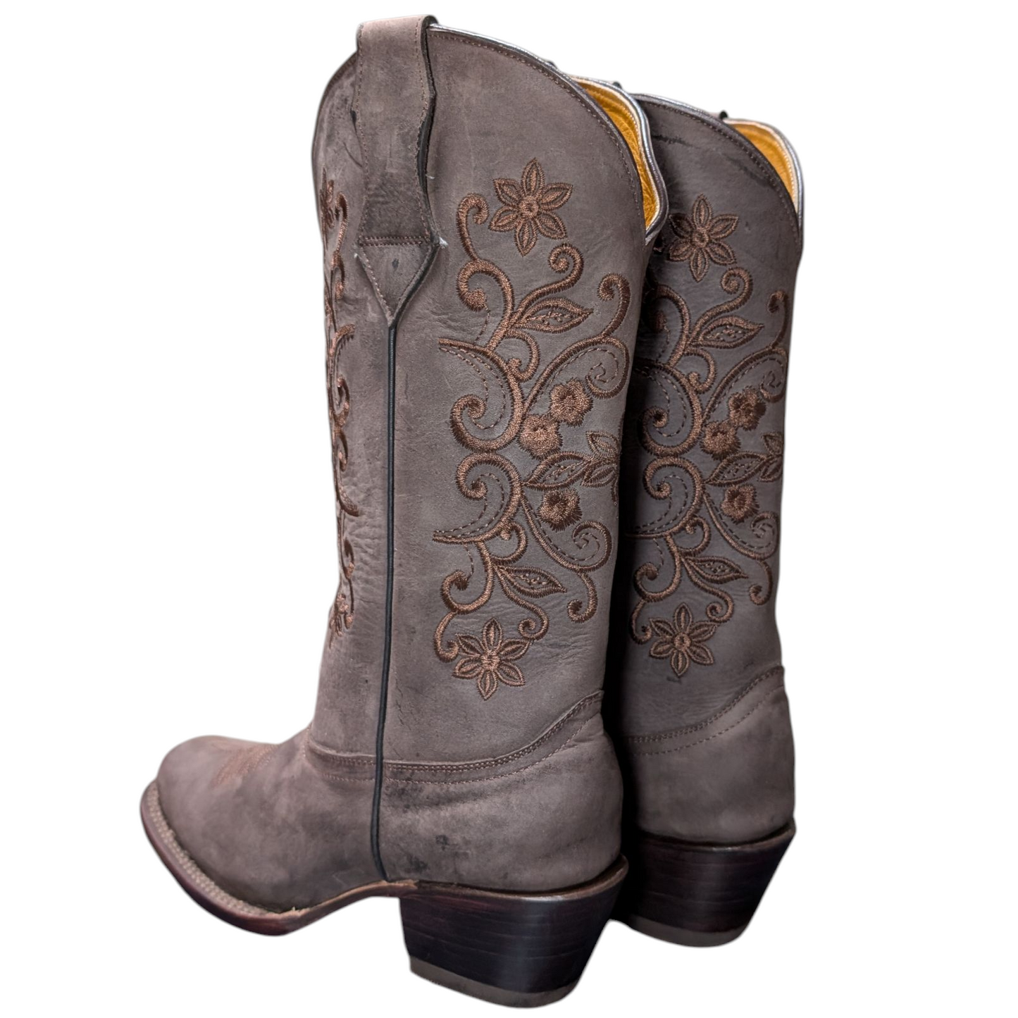 Women's Cowboy Boots (0086) - 14" Wide Calf Rustic Brown Leather w/ Square Toe
