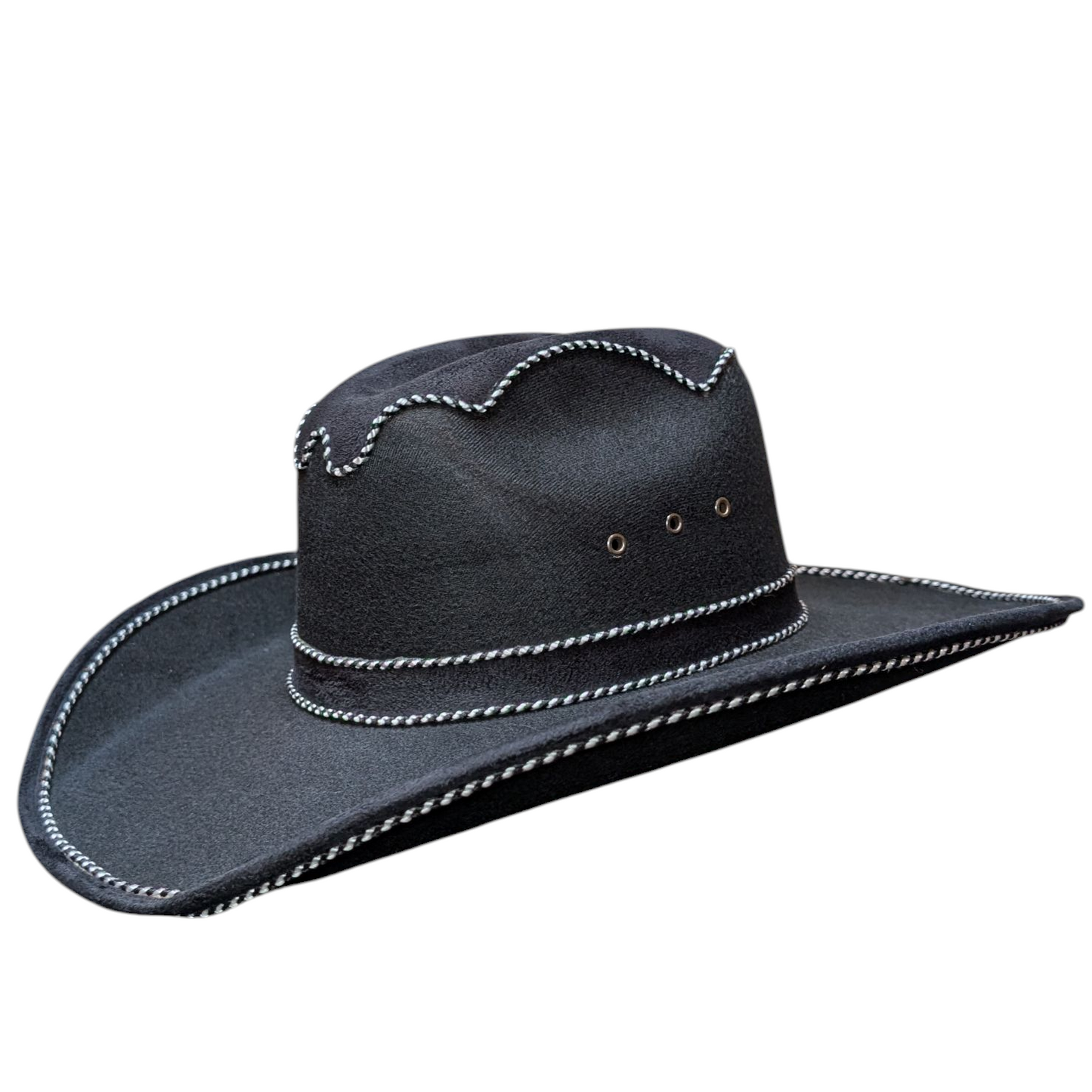 Black Felt Cowboy Hat w/ White & Black Accented Stitching