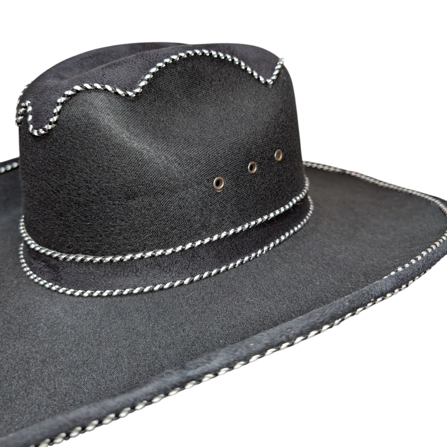 Black Felt Cowboy Hat w/ White & Black Accented Stitching