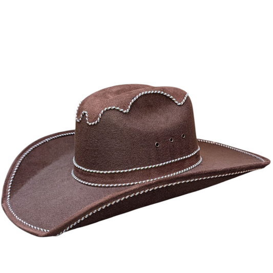 Brown Felt Cowboy Hat w/ White & Brown Accented Stitching