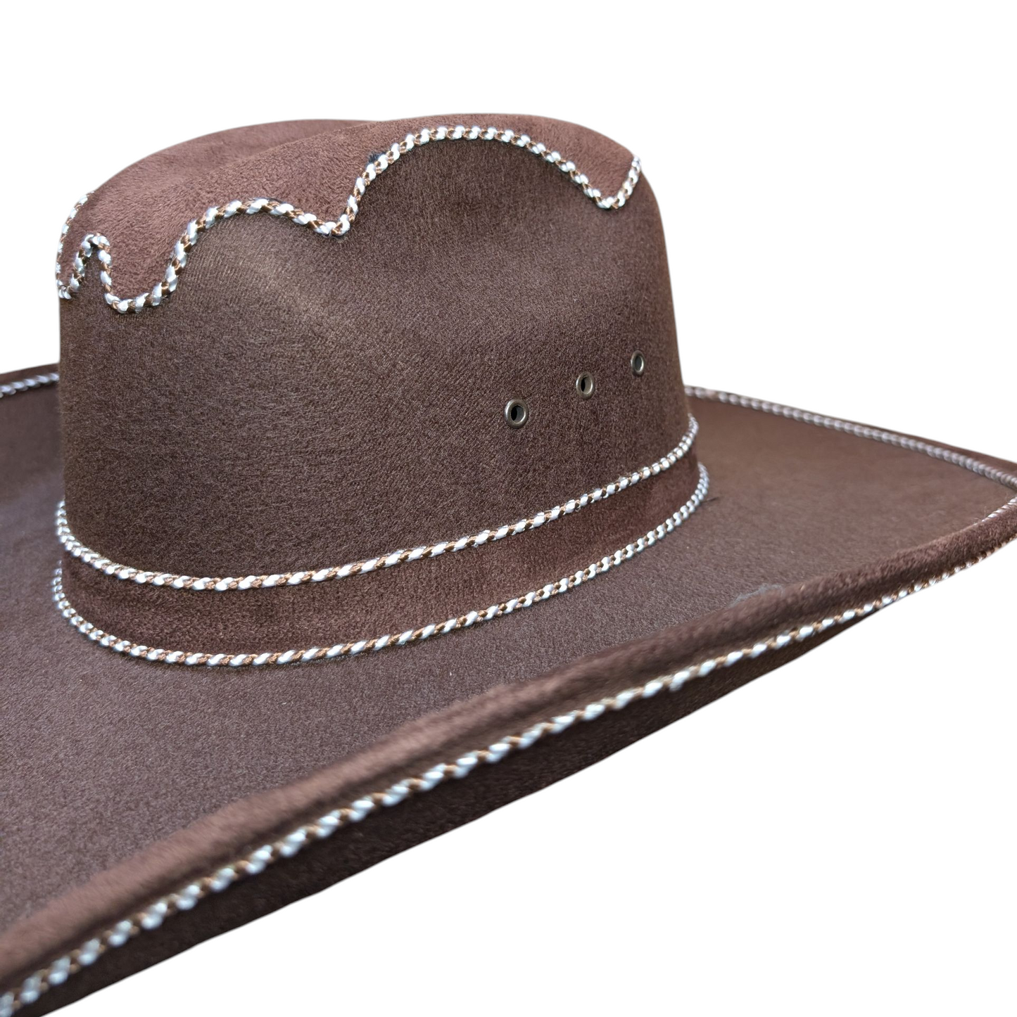 Brown Felt Cowboy Hat w/ White & Brown Accented Stitching