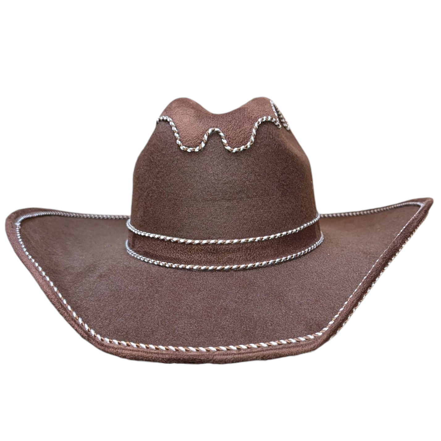 Brown Felt Cowboy Hat w/ White & Brown Accented Stitching