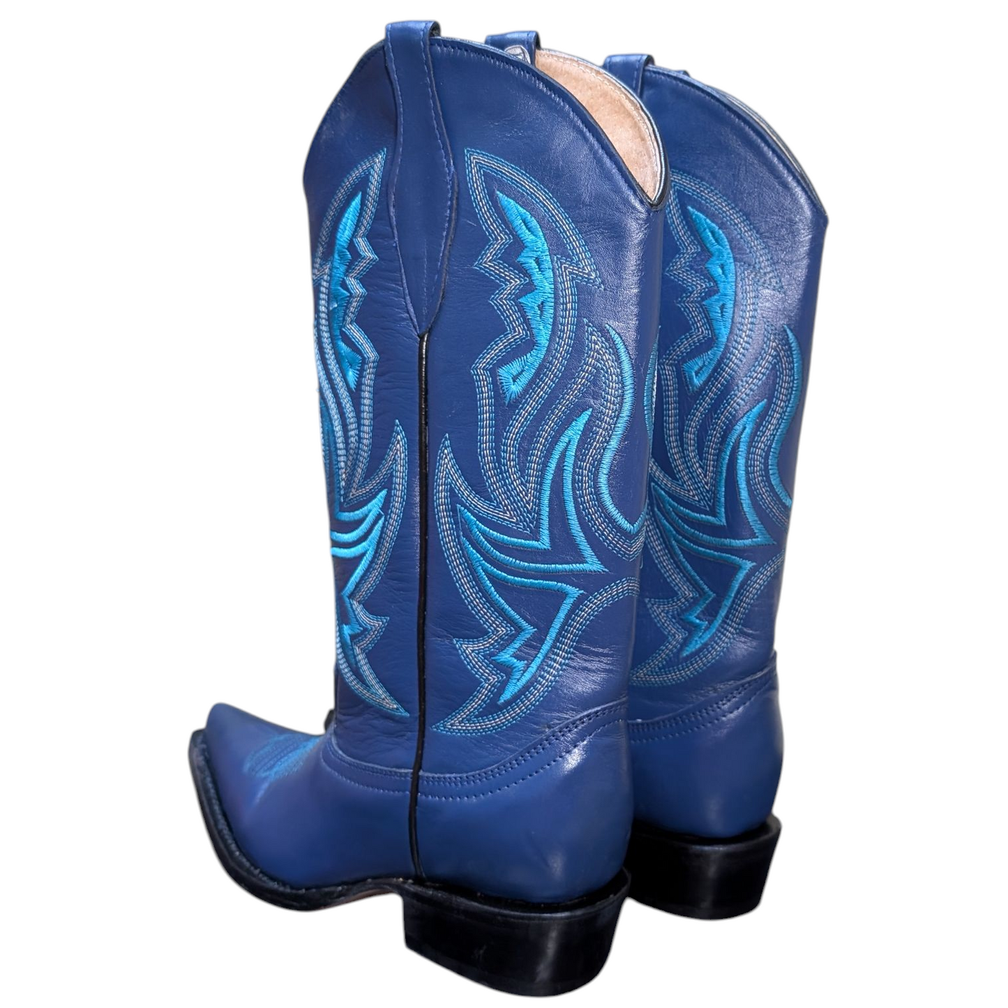 Women's Cowboy Boots (0087) - 14" Blue Leather Boot w/ Pointy Toe