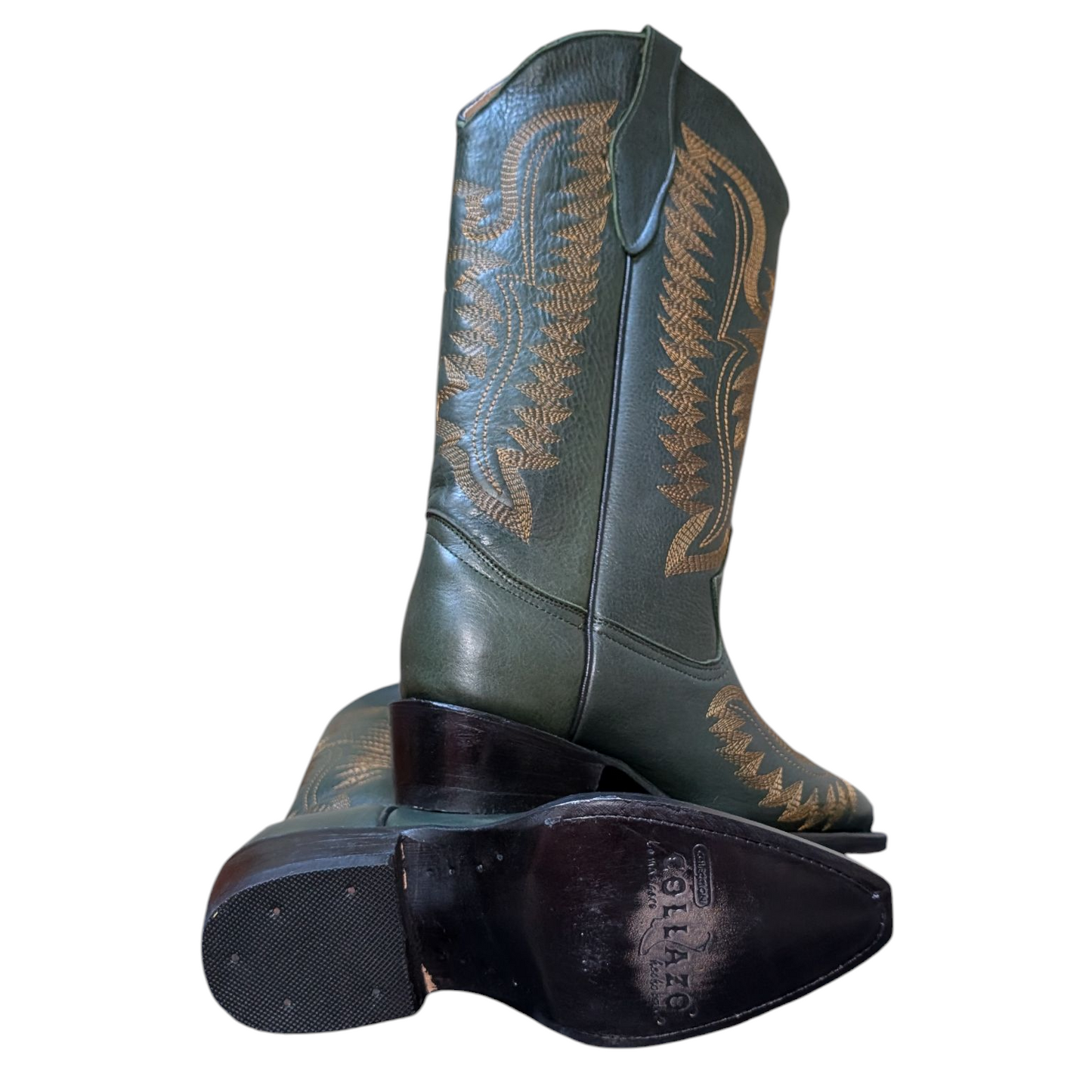 Women's Cowboy Boots (0088) - 14" Dark Green leather w/ Round Toe