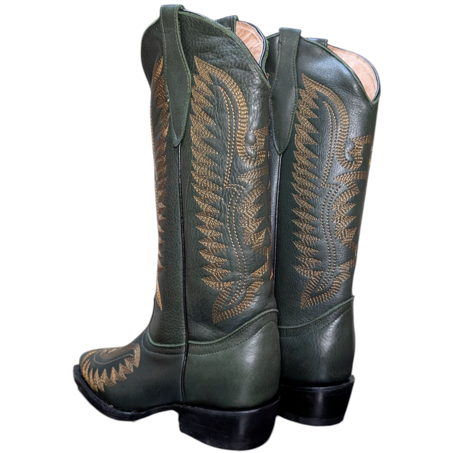 Women's Cowboy Boots (0088) - 14" Dark Green leather w/ Round Toe