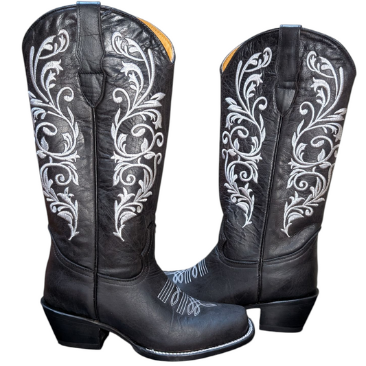 Women's Boots (0089) -  15.5" Black Leather Boot w/ Square Toe