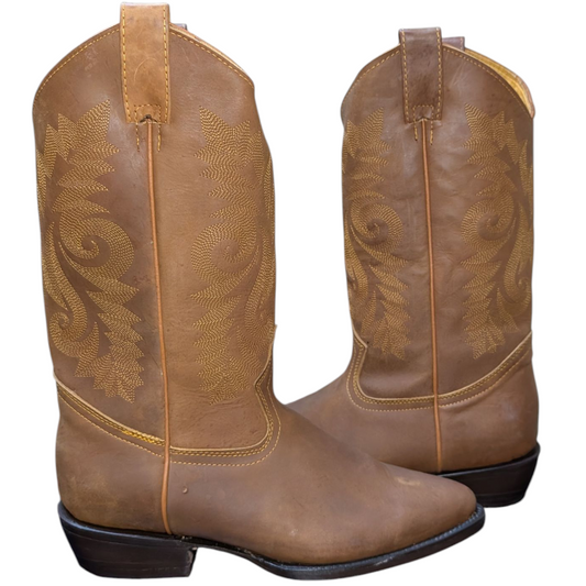 Men's Cowboy Boots (0074) - 14" Light Brown Leather w/ Round Toe