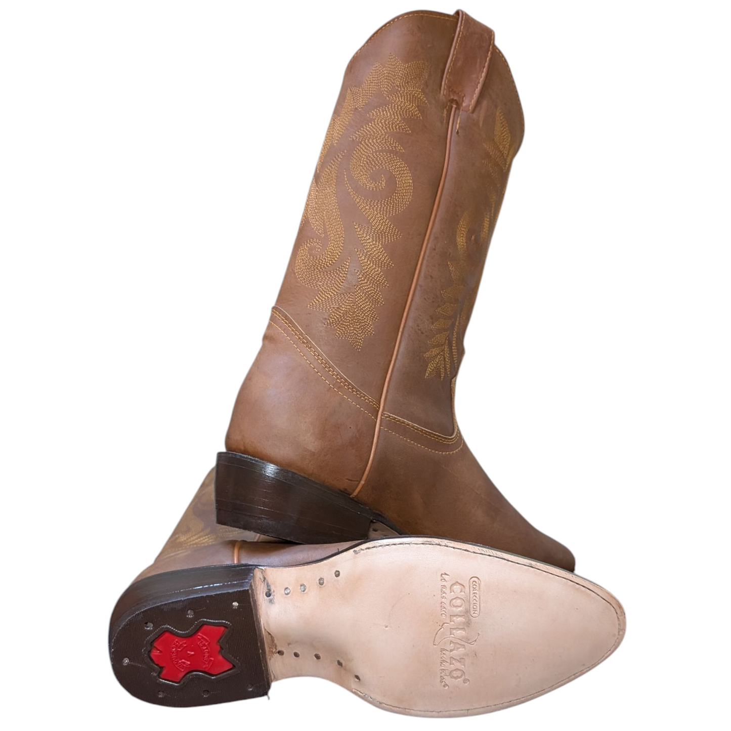 Men's Cowboy Boots (0074) - 14" Light Brown Leather w/ Round Toe