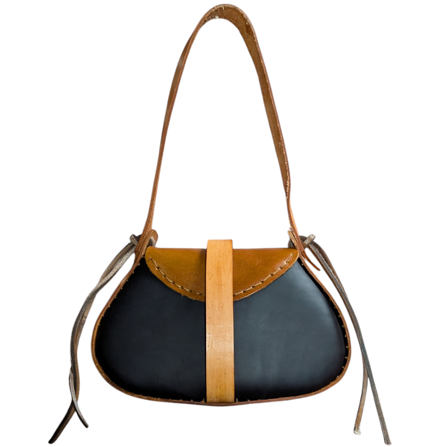Handmade Leather Bag (0021) - Black & Tan Leather w/ Cowhide
