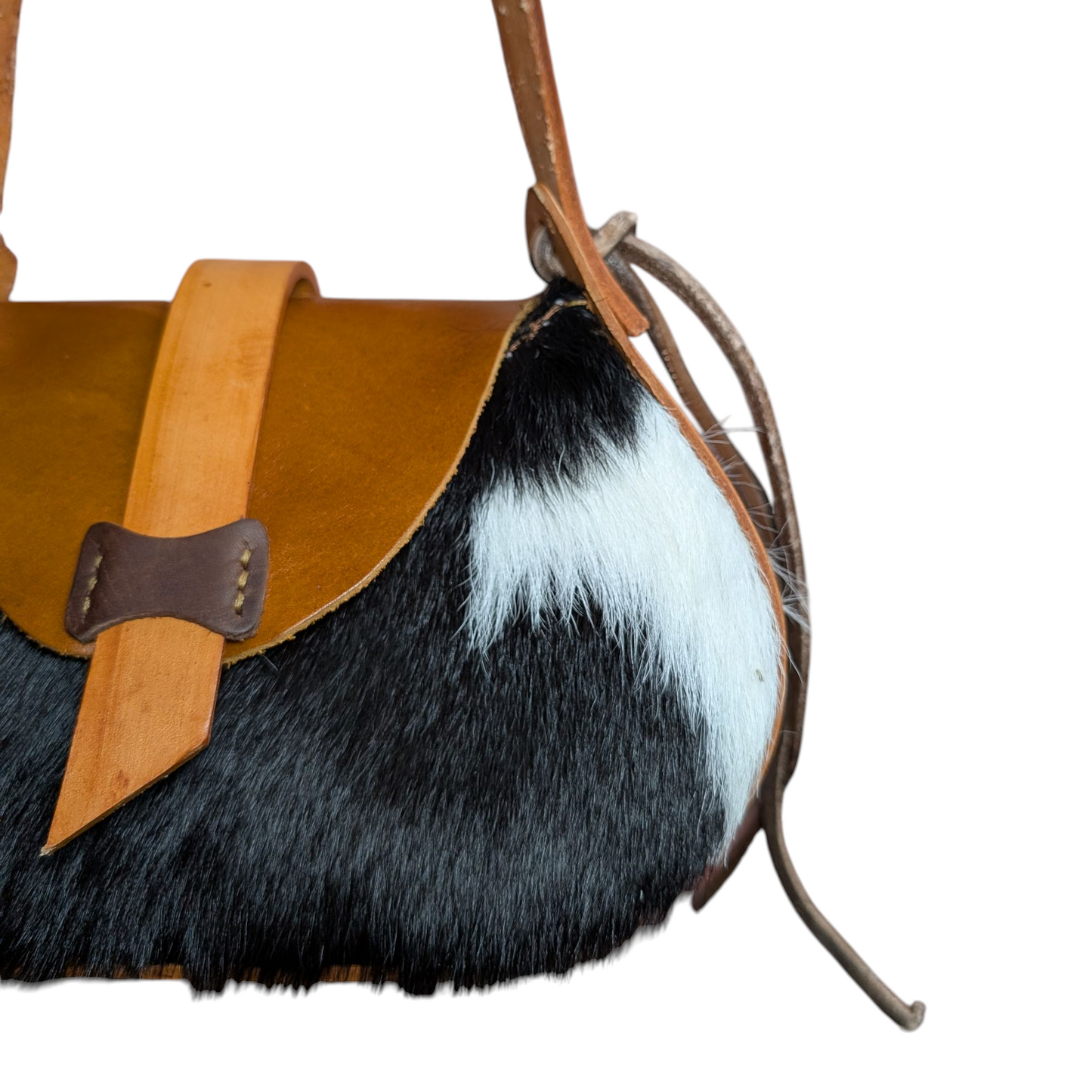 Handmade Leather Bag (0021) - Black & Tan Leather w/ Cowhide