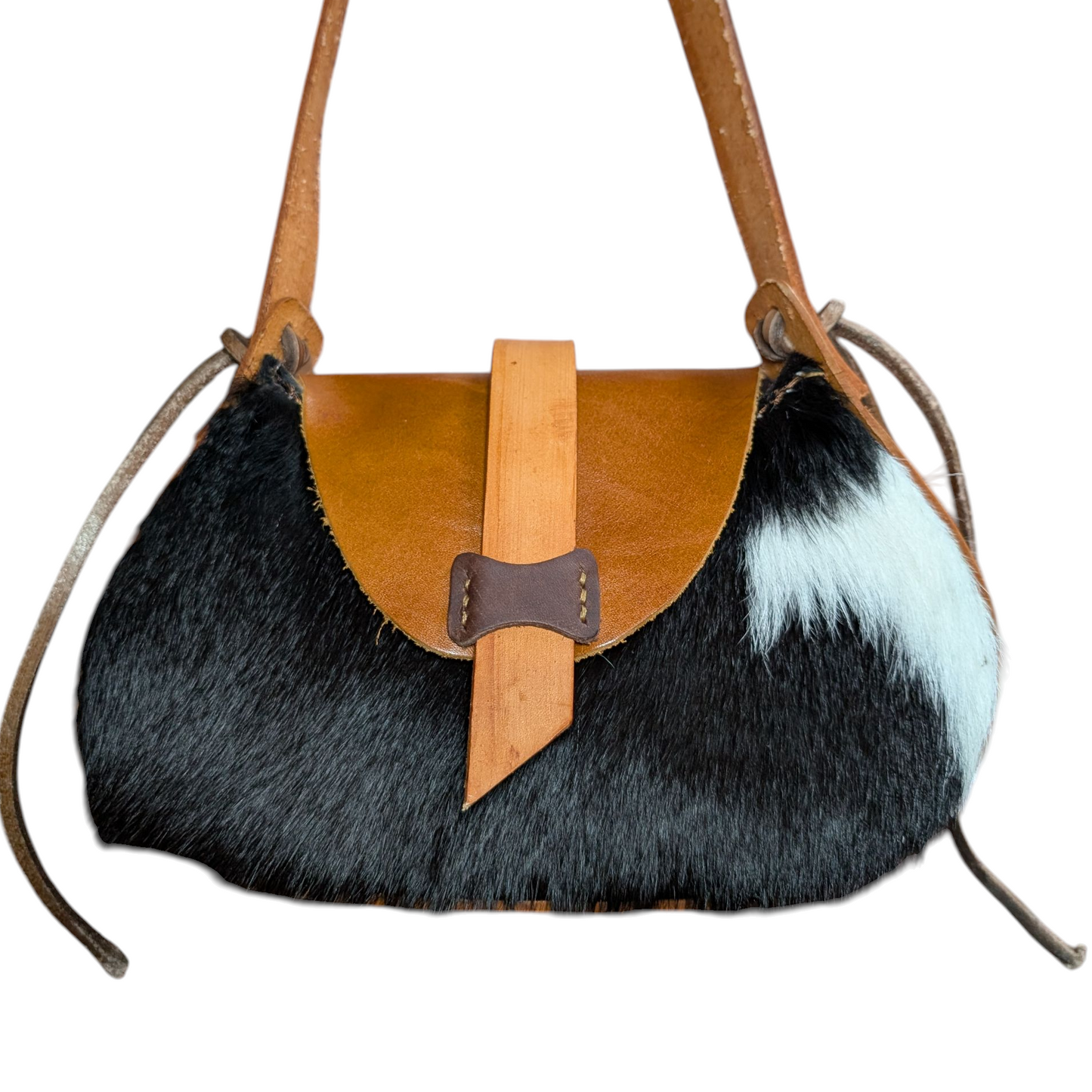 Handmade Leather Bag (0021) - Black & Tan Leather w/ Cowhide