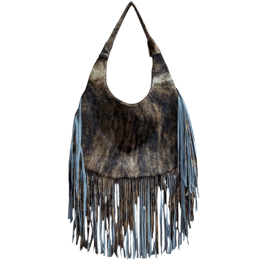 Western Fringe Leather Handbag (0017) - Brown Cowhide