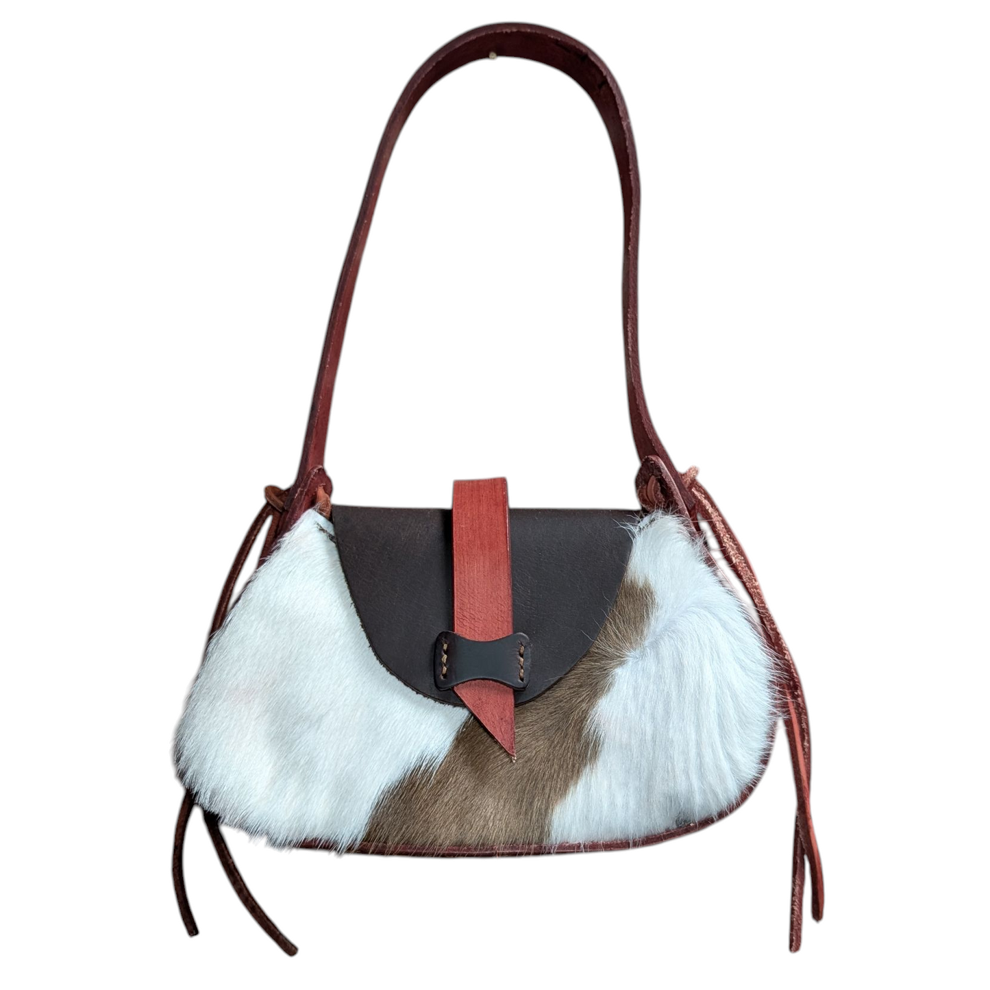 Handmade Leather Bag (0020) - Black & Red Leather w/ Cowhide