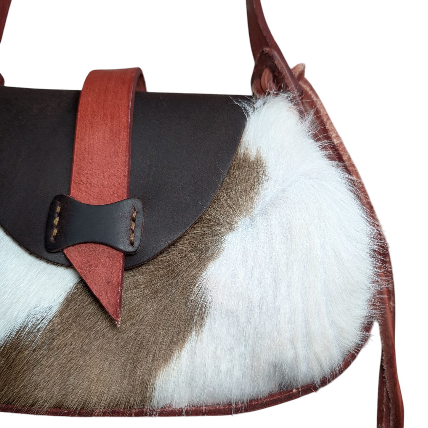 Handmade Leather Bag (0020) - Black & Red Leather w/ Cowhide