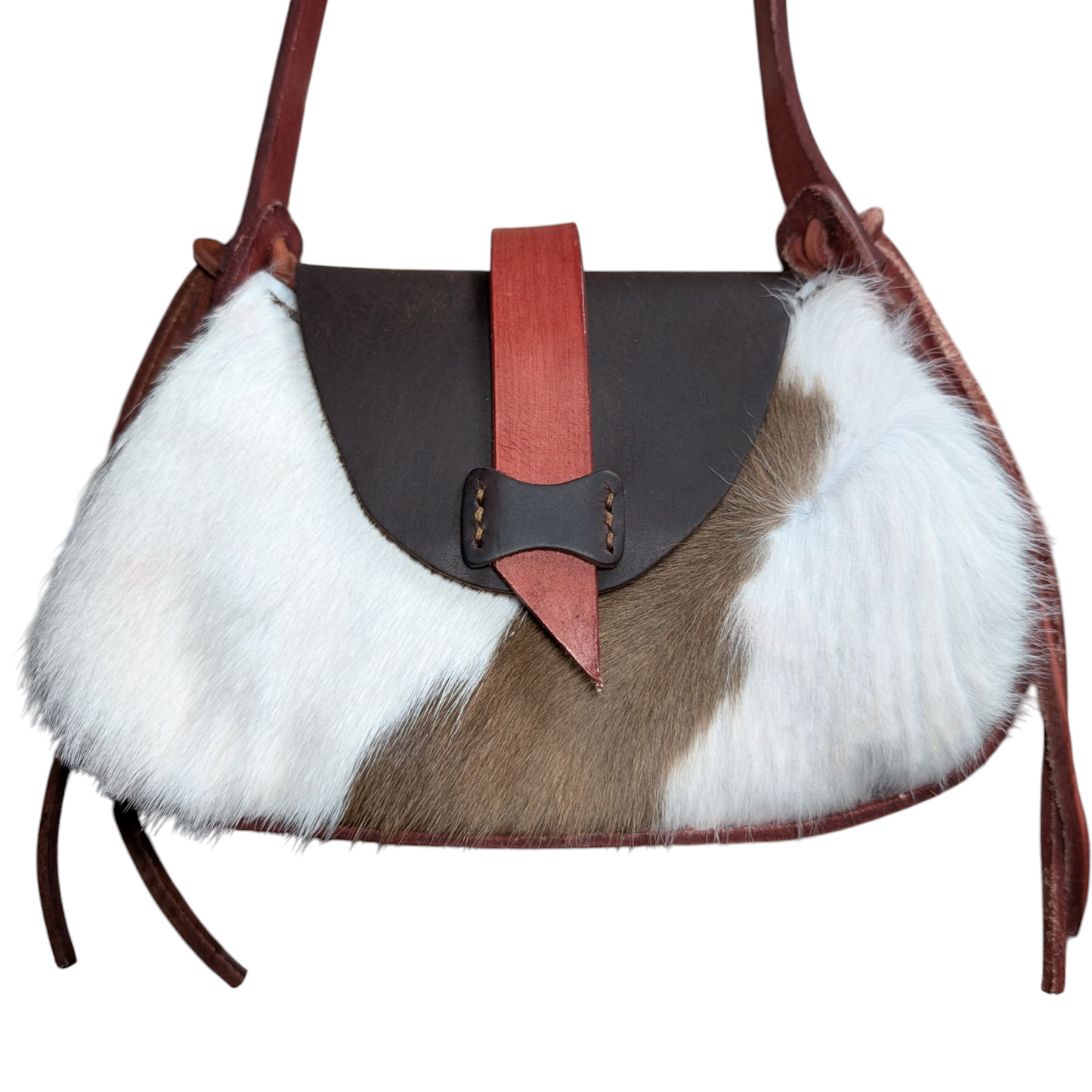 Handmade Leather Bag (0020) - Black & Red Leather w/ Cowhide