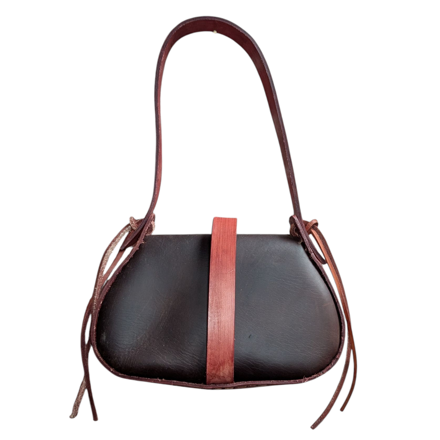 Handmade Leather Bag (0020) - Black & Red Leather w/ Cowhide
