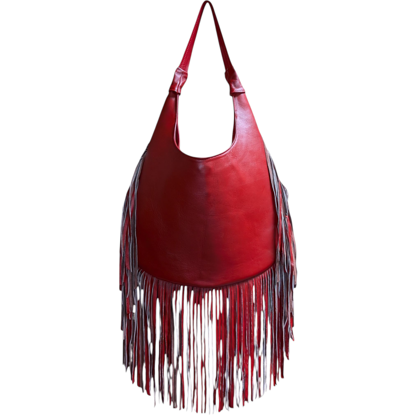 Western Fringe Leather Handbag (0018) - Red Leather