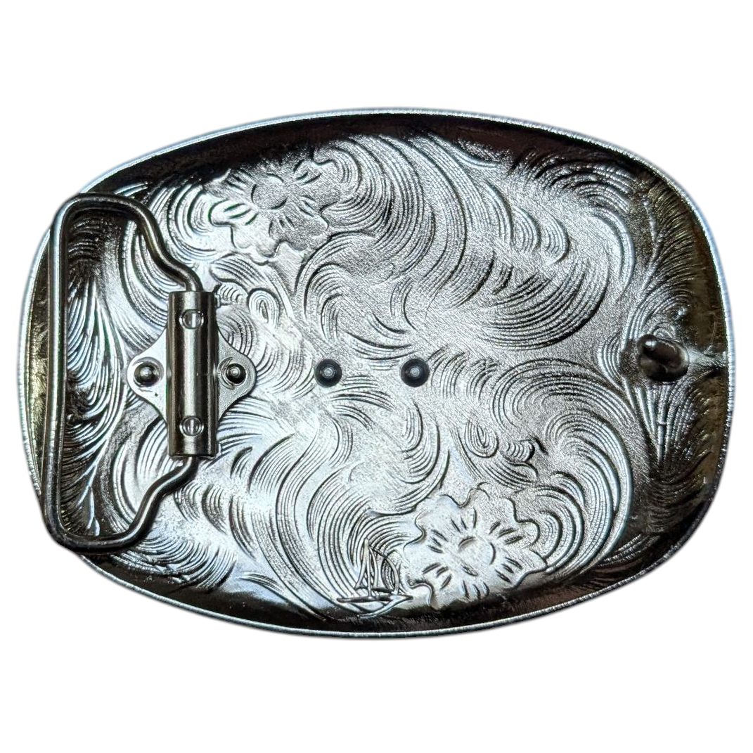 Western Buckle (0045) - Silver and Gold Rodeo Horse w/ Blue Rhinestones
