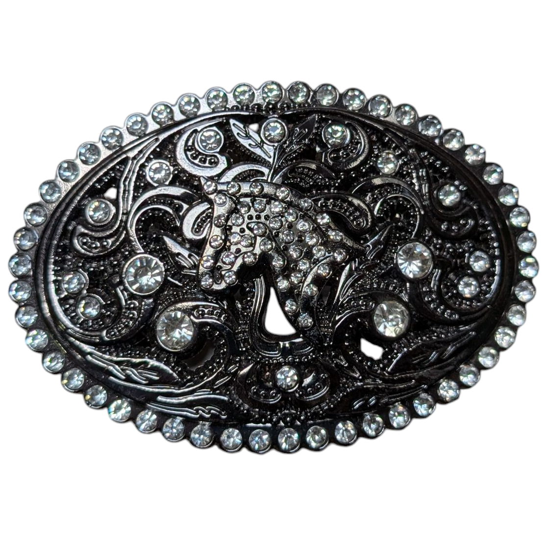 Western Buckle (0046) - Black w/ Horse Head and Rhinestones