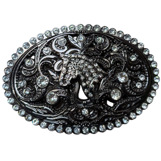 Western Buckle (0046) - Black w/ Horse Head and Rhinestones