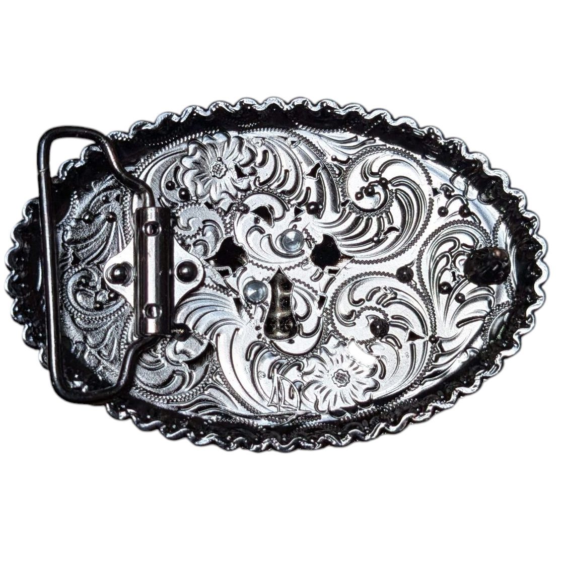 Western Buckle (0047) - Black w/ Longhorn and Rhinestones