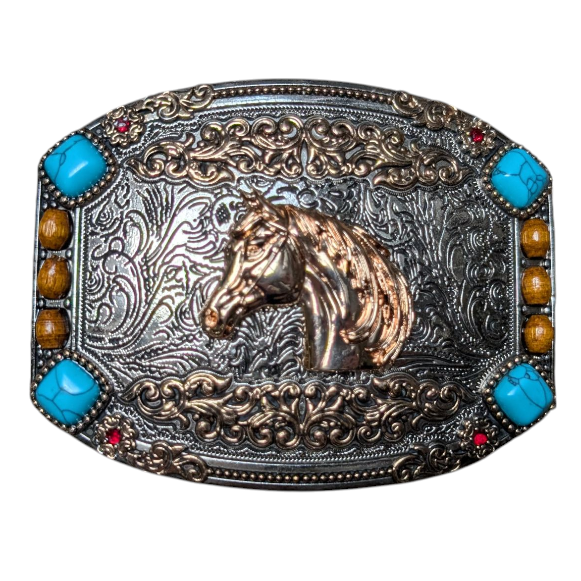 Western Buckle (0048) - Silver w/ Rose Gold w/ Mixed Stones