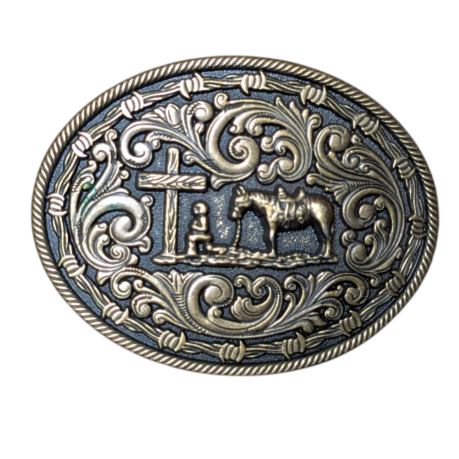 Western Buckle (0049) - Bronze & Gray Oval