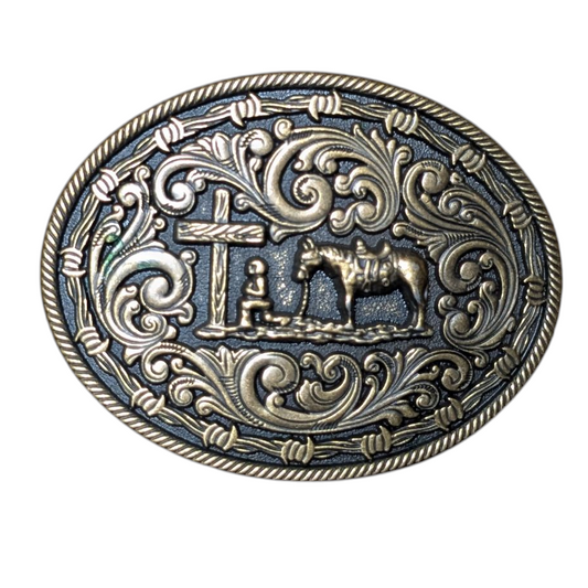Western Buckle (0049) - Bronze & Gray Oval