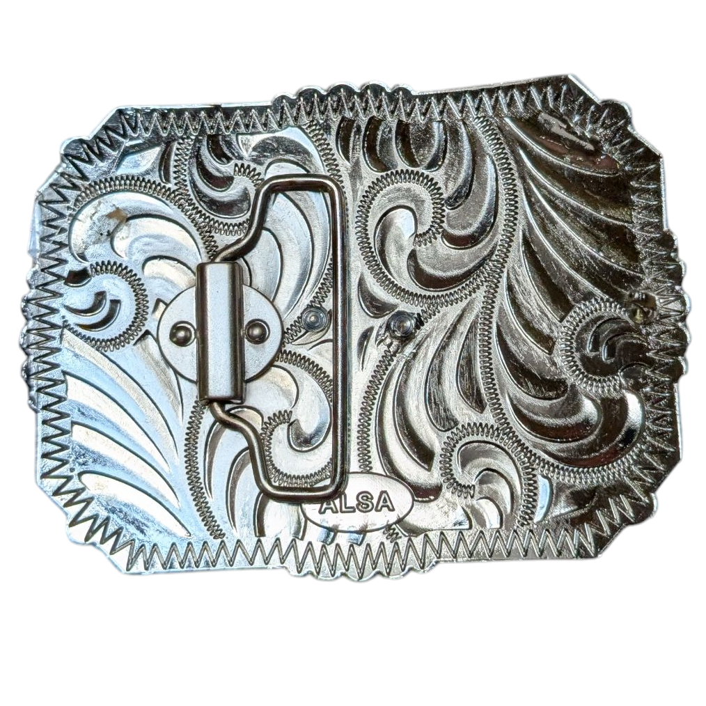 Western Buckle (0054) - Silver & Gold Longhorn w/ Black Border