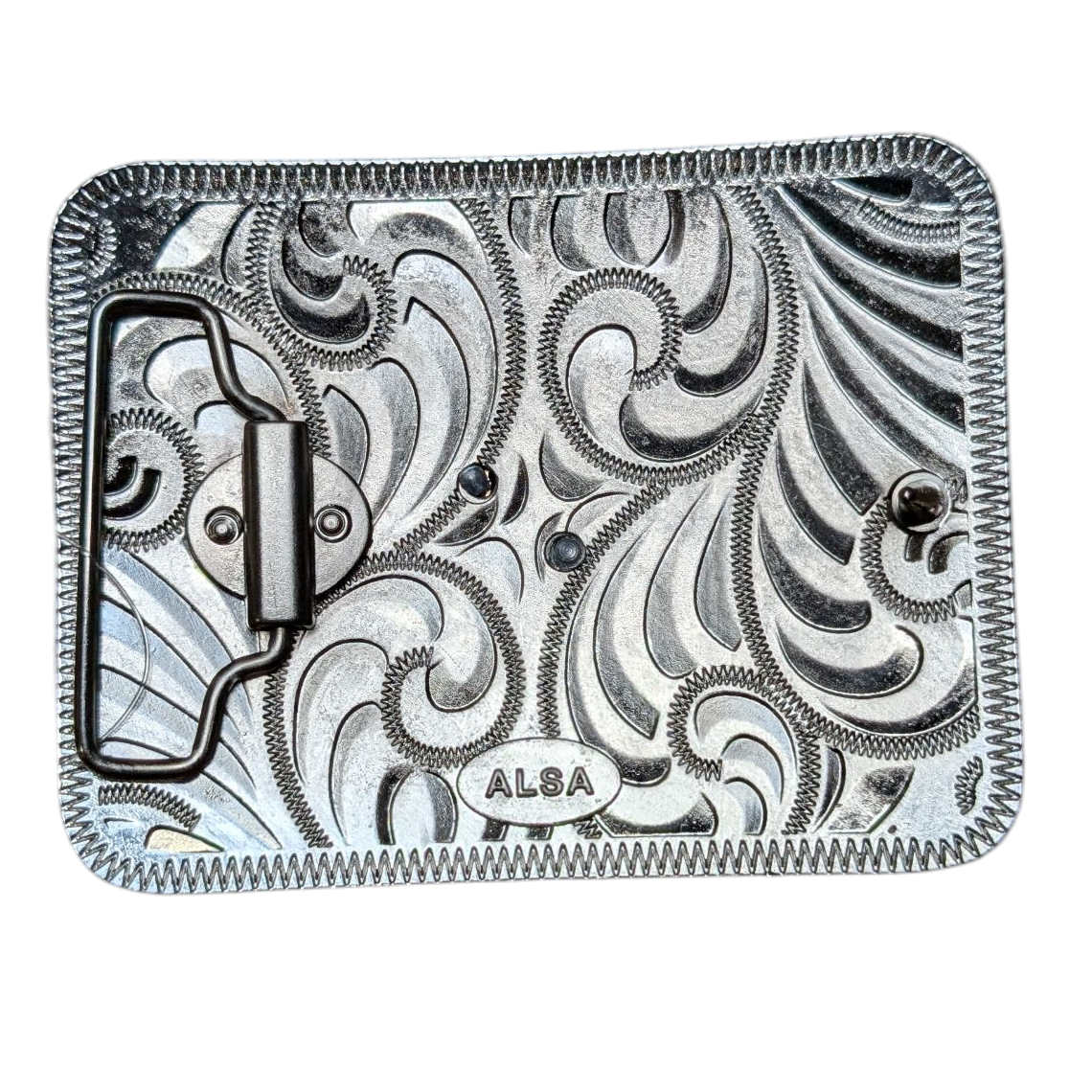 Western Buckle (0051) - Silver w/ Gold Longhorn and Red Rhinestones