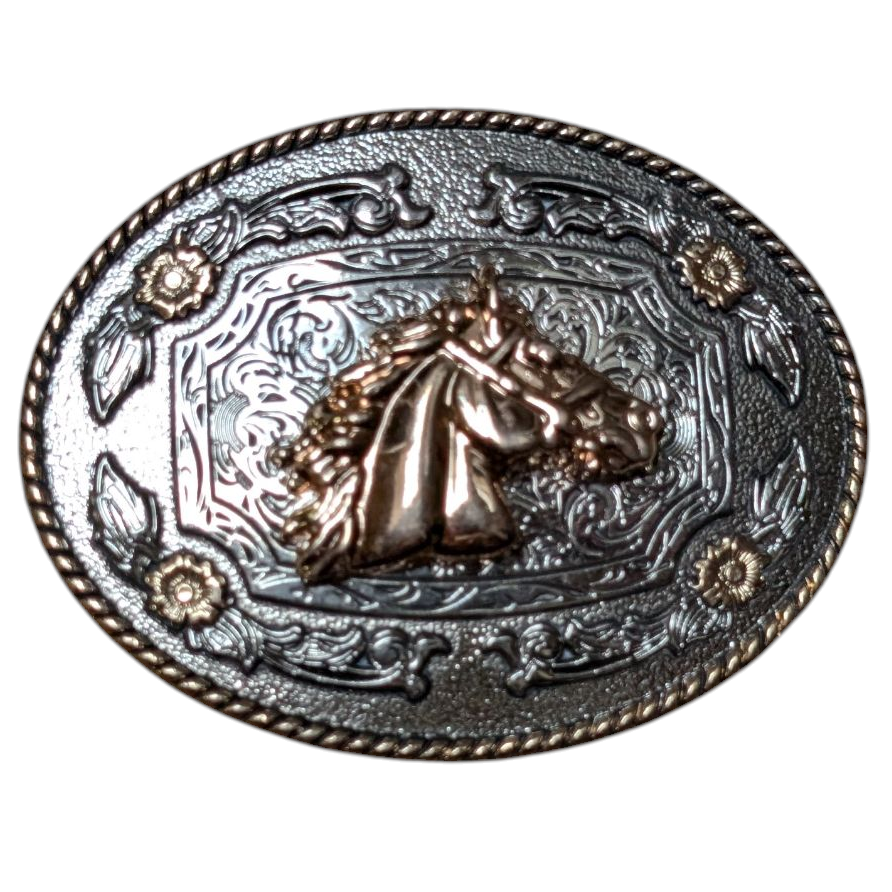 Western Buckle (0052) - Silver and Gold Horse Head - Can Holder