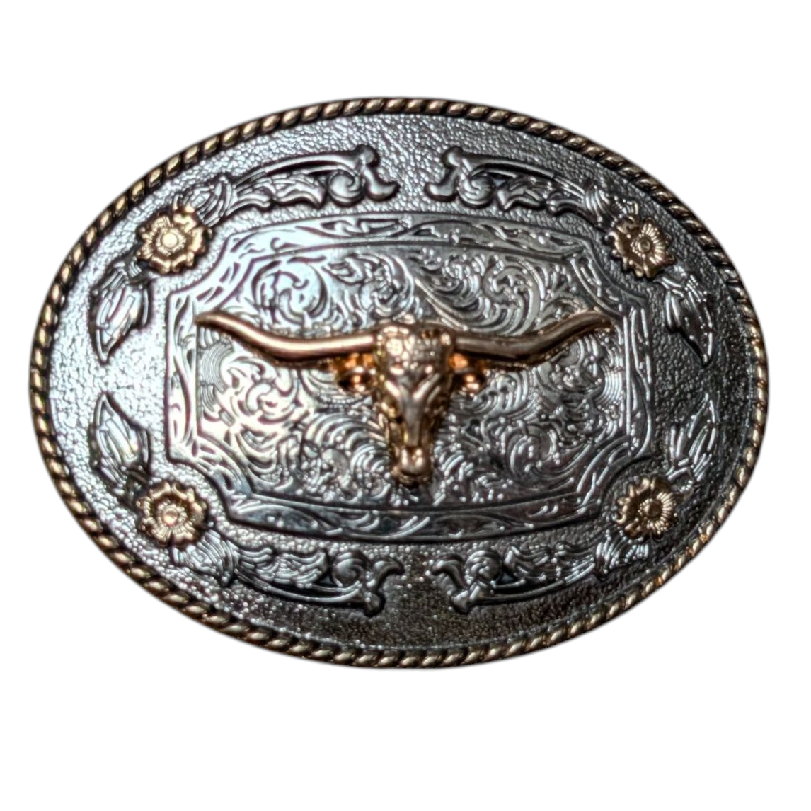 Western Buckle (0053) - Silver and Gold Longhorn - Can Holder