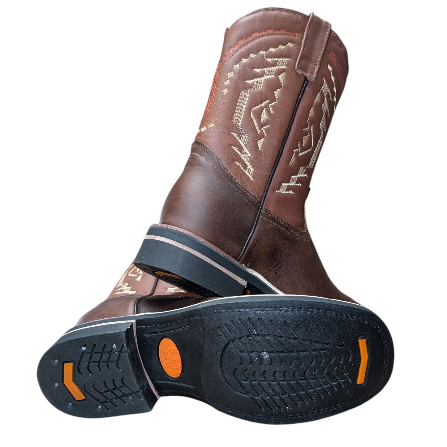 Cowboy Boots (0075) - 11.5" Two-tone Brown Leather w/ Square Toe
