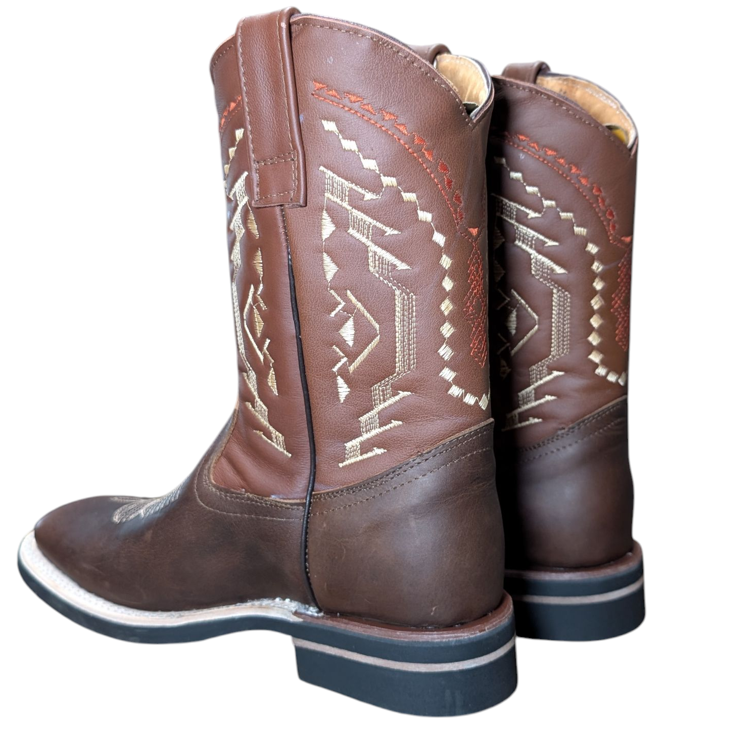 Cowboy Boots (0075) - 11.5" Two-tone Brown Leather w/ Square Toe